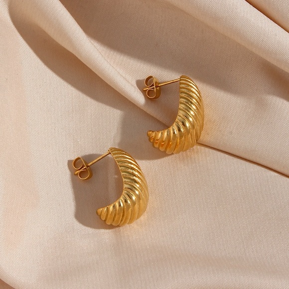 Gold Textured Everyday Earrings*Minimalist Jewelry*Waterproof and Sweatproof - Picture 5 of 8